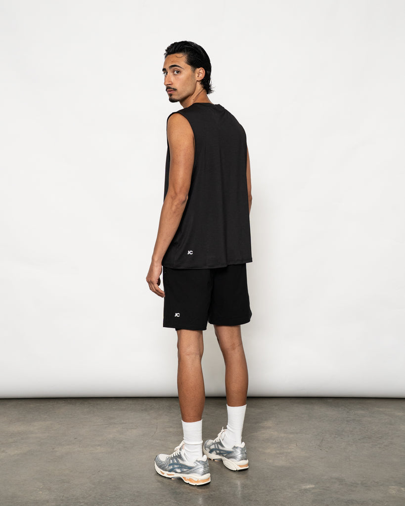 Men’s black muscle tank – JOSEPH CARL luxury sportswear with breathable stretch fabric