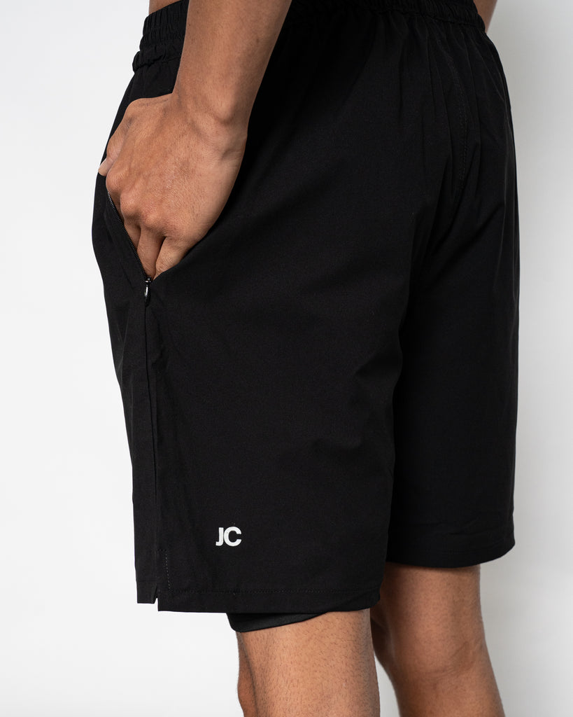 Men’s black training shorts – JOSEPH CARL luxury sportswear with stretch and quick-dry fabric