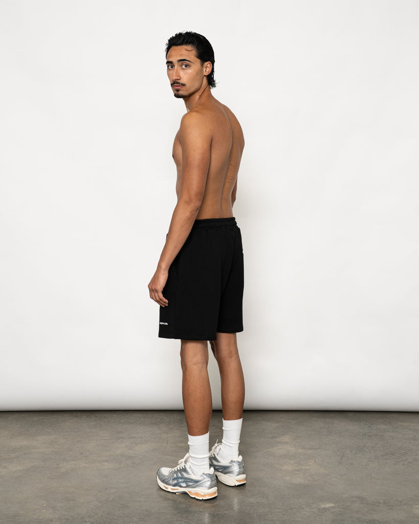 Men’s oversized black sweat shorts - JOSEPH CARL French terry cotton, above-the-knee fit