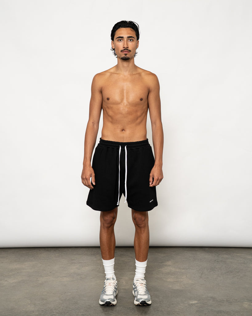 Men’s oversized black sweat shorts - JOSEPH CARL French terry cotton, above-the-knee fit