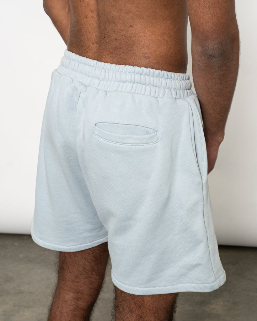 Men’s oversized dust blue sweat shorts - JOSEPH CARL luxury French terry sportswear