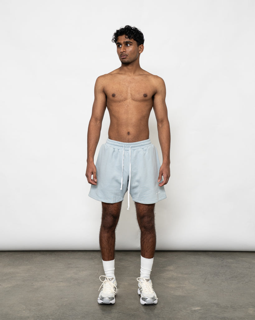 Men’s oversized dust blue sweat shorts - JOSEPH CARL luxury French terry sportswear