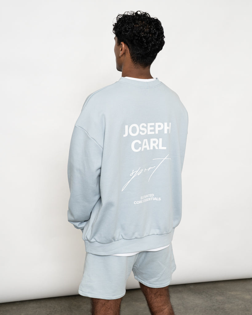 Men’s oversized dust blue sweatshirt - JOSEPH CARL luxury French terry sportswear