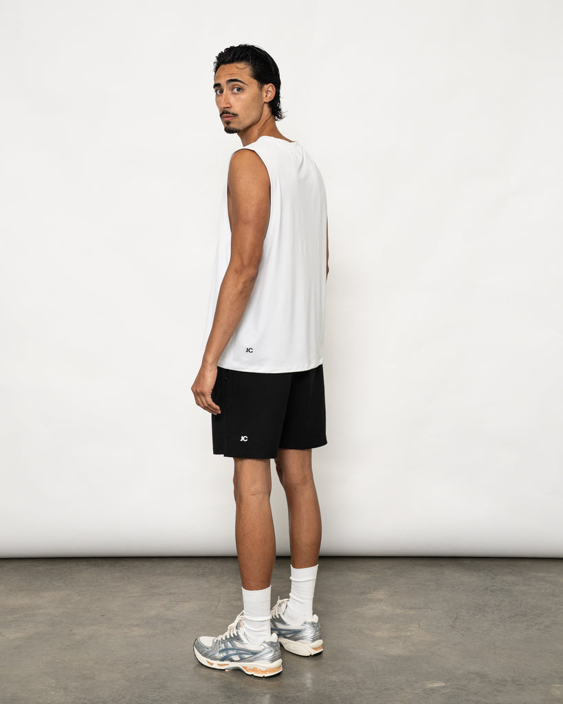 Men’s white muscle tank – JOSEPH CARL luxury sportswear with breathable stretch fabric